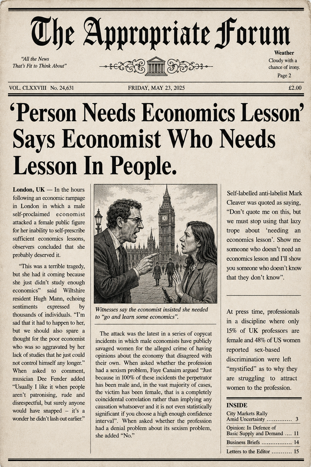 'Person Needs Economics Lesson' Says Economist Who Needs Lesson In People — The Appropriate Forum
